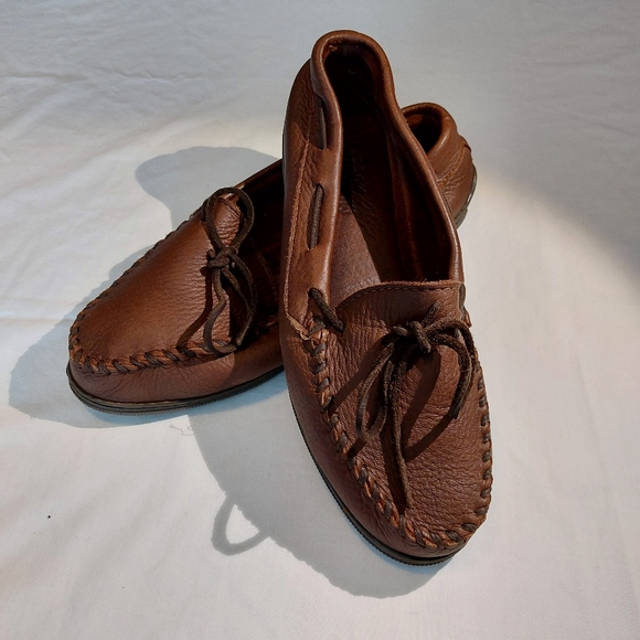 Minnetonka Moccasins Brown Leather Moosehide Driving Slippers Loafers 11 EUC - Picture 11 of 13